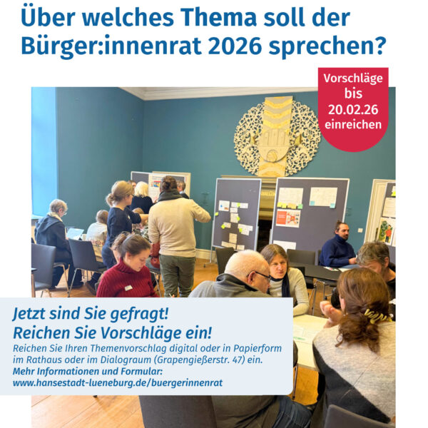 Die Stadt sucht eure Themenvorschläge für den Bürger:innenrat 2026